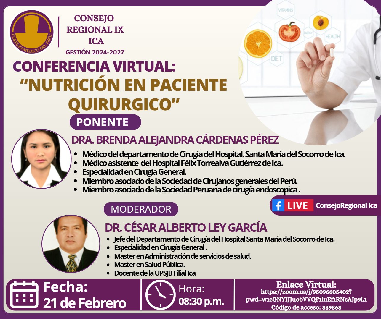 CONFERENCIA VIRTUAL: " NUTRICIÓN EN PACIENTE QUIRURGICO"